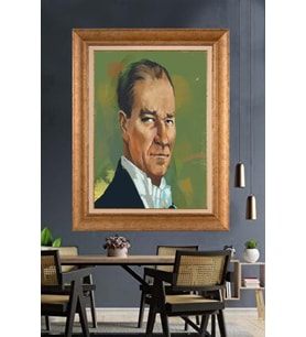 Altın Varaklı Çerçeveli Paspartulu Atatürk Tablo nl148 (Gold)