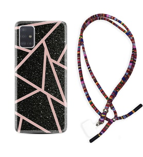 Samsung a71 A72 A73 A7 A9 2018 C7 C9 Kılıf Boyun Asklı Rasta Silikon Pembe Şeritli Mermer 1312