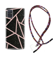 Samsung a71 A72 A73 A7 A9 2018 C7 C9 Kılıf Boyun Asklı Rasta Silikon Pembe Şeritli Mermer 1312