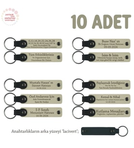 Sütlü Kahve & Lacivert, Anneler Günü İçin İsim Yazılı Hatıra Anahtarlık 10’lu Set