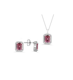 Modern Stil Ikili Pembe Taşlı Baget Takı Seti
