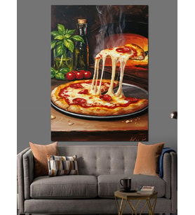 Peynirli Pizza Nefis Dilim Dekoratif Kanvas - Mdf Ahşap Tablo