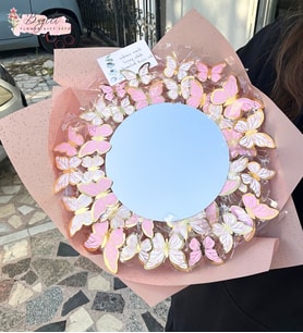 Led Işıklı Pembe Kelebekli Ayna Kelebek Buketi Sevgiliye Arkadaşa Eşe Hediye Anneler Günü