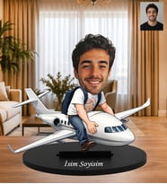 Kişiye Özel Uçak Temalı Karikatür Biblo – Pilot ve Gezginlere Özel Hediye Fotoğraflı Seyahat Temalı Dekoratif Hediye Masaüstü Ofis Hediyesi