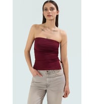 Kadın Straplez Fitted Örme Bluz Yazlık Günlük Kullanım Modern Stil Rahat (Kırmızı)