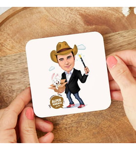 Kişiye Özel İllüzyonist Erkek Karikatürlü Bardak Altlığı