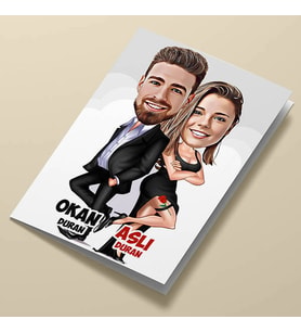Kişiye Özel Bay ve Bayan Aşıklar Karikatürlü Tebrik Kartı