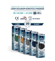 Musk KF94 Kore Tipi N95 Maske 5 Renk 50 Adet (Lila, Sarı, Turkuaz, Turuncu, Mor)