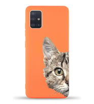 Samsung Galaxy A51 Uyumlu Lansman Kılıf Catface Tasarımlı İçi Kadife Kapak-Turuncu (Şeffaf)