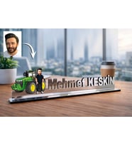 Kişiye Özel Çiftçi Karikatürlü 30 cm Ayna Pleksi Masaüstü İsimlik - Çiftçi Hediyesi İş Arkadaşına ve Meslek Sahibine Hediye
