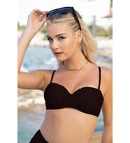 Gd Goldoremi 2529-950 Kadın Drapeli Kaplı Straplez Bikini Yüksel Bel Takım (Siyah)
