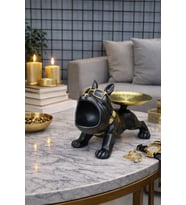Lüks Bulldog Figürü Luxury Ofis Masaüstü Dekoratif Biblo Tasarım Ofis Masa Aksesuar Büyük Boy M7 (Siyah)