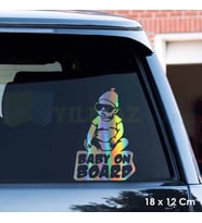 Şapkalı Arabada Bebek Var Hologram Oto Sticker Cam Araba Yapıştırma Çıkartma Aksesuar Etiket 18x12cm
