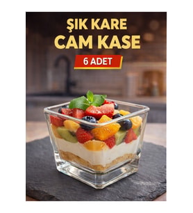 6’lı Magnolia Cam Kare Kase Seti, Puding ve Dondurma Sunumları