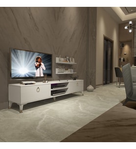 Decoraktiv Eko 4 Mdf Dvd Gold Tv Ünitesi Tv Sehpası - Parlak Beyaz (Beyaz)
