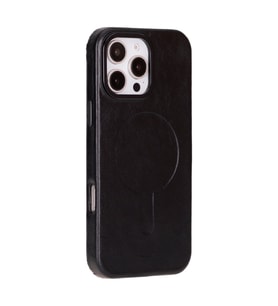 Apple iPhone 16 Pro Max uyumlu, Hakiki Deri, El Yapımı Kılıf, Parlak Siyah