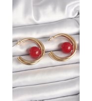 Pirinç Gold Renk Halka Model Kırmızı Boncuk Detay Kadın Küpe - EBJ250412W32566 (Renksiz)