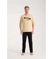 pilelistore- Erkek Ten Rengi Kısa Kol Pijama Takımı (Krem)