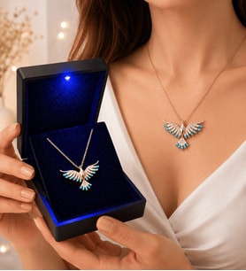 925 Ayar Gümüş Zümrüdü Anka Kuşu Kadın Kolye Hediyesi - Premium LED Işıklı Kutuda