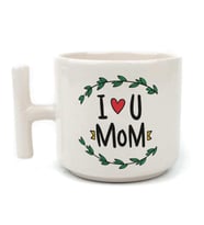 I Love You Mom Baskılı Beyaz Kulplu T Kupa