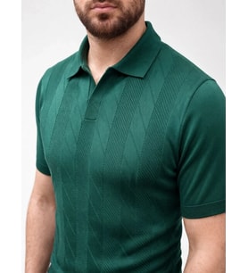 Erkek Yazlık Triko Dokuma Tişört Kısa Kol Polo Yaka T-Shirt - Koyu Yeşil