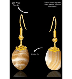Sertifikalı Amorf Model Bal Kalsit Taşı Küpe - Gold Renkli (Sarı)