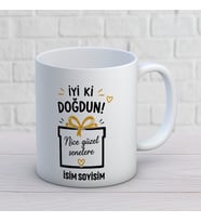 Kişiye Özel İyi Ki Doğdun Nice Güzel Senelere Baskılı Kupa – İsim Soyisim Yazılı Doğum Günü Hediyesi