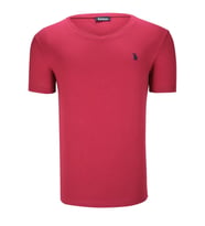 T8568 DEWBERRY V YAKA ERKEK T-SHIRT-DÜZ BORDO (Karışık)