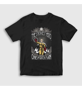 Presmono Unisex Çocuk Siyah Strongest Anime One Punch Man T-Shirt 240828tt