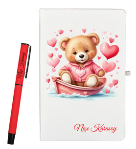 Sevgiliye Hediye Kişiye Özel Defter ve Roller Kalem Seti