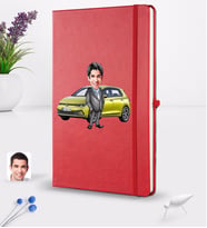 BK Gift Kişiye Özel Plakalı Erkek Volkswagen Golf Karikatürlü Kırmızı Termo Deri Defter 16x24cm Model 2