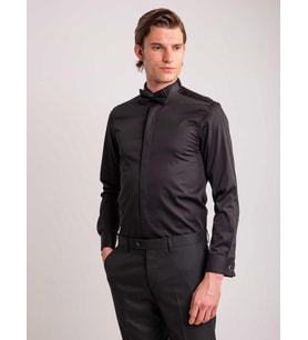Siyah Erkek Slim Fit Düz Ata Yaka Uzun Kol Gömlek