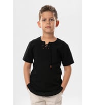 Kısa Kol Şile Bezi Zımbalı Yazlık Erkek Çocuk Tshirt Siyah 3003