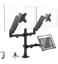 17–32 İnç Amortisörlü Çiftli Pivot Monitör Kolu ve Tablet Kollu, Gazlı Yaylı, 2–9 Kg, Çift Montaj Seçeneği Sıkıştırma ve Vidalama, 360° Döner, VESA Uyumlu Stant, M03, Siyah