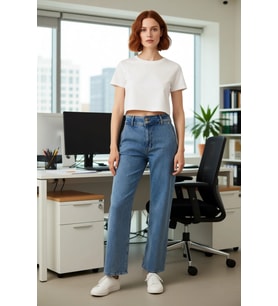 Kadın Comfort Straight Denim Pantolon Yüksek Bel Fonksiyonel Dayanıklı Kaliteli Konforlu Şık
