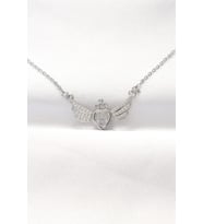 316L Çelik Silver Renk Zirkon Taşlı Kalpli Kanat Kolye (Karışık)