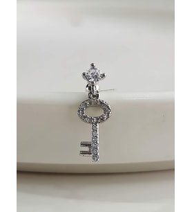 Kilit Anahtar Model Kıkırdak Piercing Tragus Helix Silver Gümüş ve Altın Gold Renk Küpe (Gümüş)