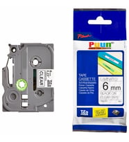 PUUN® Brother P-Touch TZE-111 6mm x 8m Şeffaf Üzerine Siyah Muadil Laminasyon Etiket Şeridi (Çok Renkli)