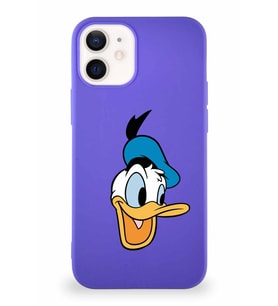 Apple iPhone 12 Mini Soft Premier Kapak Donald Duck-A Tasarımlı Silikon Kılıf - Mor (Şeffaf)