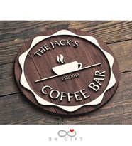 BK Gift Kişiye Özel Dekoratif Yuvarlak Ahşap Coffee Bar Tabelası 43cm - Model 3