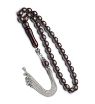 Erkek Gümüş Püksül 8x10mm Yoğun Gümüş İşlemeli Kuka Tesbih (Çok Renkli)