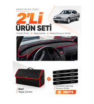 MERCEDES W202 C-CLASS (1993-2000) Uyumlu Torpido Örtüsü + Deri Bagaj Çantası + Sticker Seti - Siyah Kırmızı