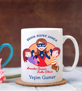 Kişiye Özel Benim Süper Annem 2 Temalı Beyaz Kupa Bardak