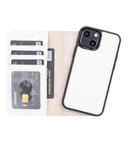 Apple iPhone 13 Mini Uyumlu Deri Cüzdanlı Kılıf F3 Beyaz