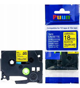 PUUN®Brother P-Touch TZE-C41 18MM x 8m Fosforlu Sarı Yellow Üzerine Siyah Muadil Laminasyon Etiket Şeridi (Çok Renkli)