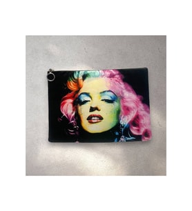 Renkli Marilyn Monroe Clutch Portföy Çanta (Siyah-Siyah)