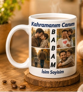 Kişiye Özel Kahramanım Canım Babam Kişiye Özel 4 Fotoğraflı Kupa Bardak