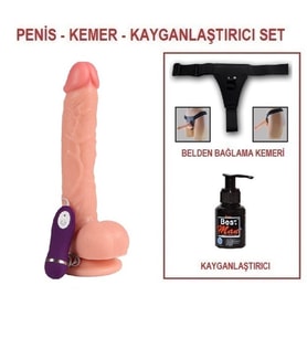 LilituShop 26 cm Belden Bağlamalı Titreşimli Realistik Dildo Penis Set