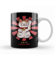 Lucky Cat Retro Japanese Kupa Bardak Porselen