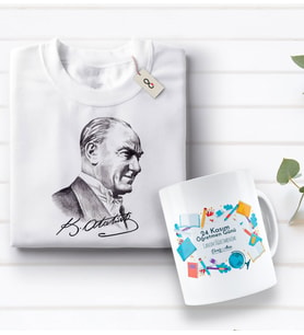 BK Gift Kişiye Özel Öğretmenler Günü Tasarımlı Kupa Bardak ve Atatürk Baskılı Tişört Hediye Seti- 3-3, Öğretmene Hediye, Öğretmenler Günü, 100. Yıl Hediyesi